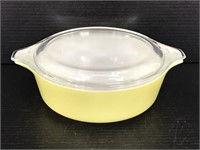 Small yellow Pyrex dish with glass lid