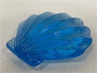 Blue glass seashell paperweight