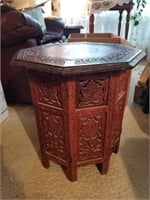 Fancy brass inlaid wood table