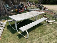 Picnic table, metal brackets, wooden draw-