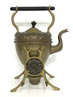 Antique brass teapot w/ warming stand & burner