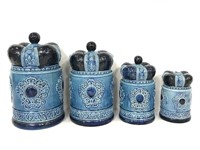 Vintage blue ceramic crown canisters set - Japan