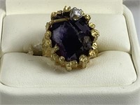 18K gold ring with amethyst stone & Diamond