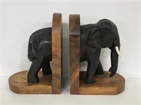 Hand carved wood elephant bookends