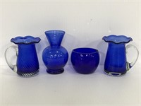 Lot of 4 assorted cobalt blue glass pieces
