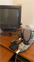 Lot of speakers, phone, surge protector, Dell