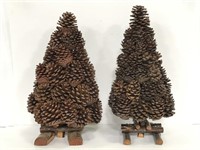 Pair of vintage pine cone trees