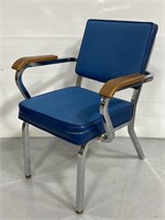 Vintage blue vinyl fabric & chrome armchair