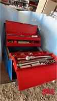 Blue Toolbox w/ Sockets, Wrenches, Pliers etc.
