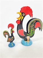 Painted wood & metal roosters from Portugal