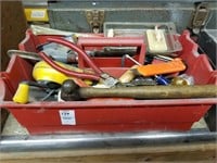 Red Plastic tool box with misc tools