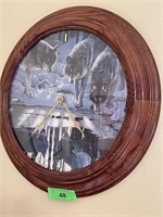 OAK CLOCK WITH WOLF PRINT- BATTERY OPERATED