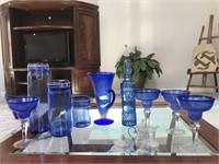 Lot (9) Pieces Cobalt Crystal and Glassware