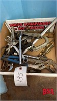 Box of Misc. Wrenches, Clamp, Channel Lock Pliers