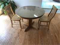 Round Stone Top Table w/2 Chairs