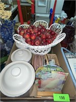 APPLE BOX LOT- CANISTERS, BASKET W /APPLE GARLAND>