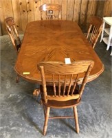 OAK TABLE AND 4 CHAIRS WITH LEAF CLAW FOOT