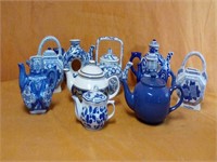 Assorted blue teapot collection