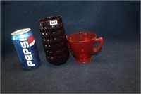 MIXED LOT CRANBERRY GLASS VASE AND RED CUP