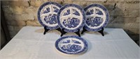 4 Vintage Blue Willow divided plates 10.25"
