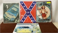 4 METAL SIGNS: FREE BEER, CONFEDERATE FLAG, MISC