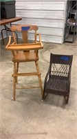 Kid rocking wicker chair and high chair