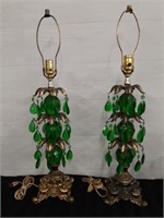 Vintage Metal Lamps with Original Green Crystals