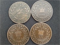 Pre-1900 Newfoundland One Cent Coins - 4 coins