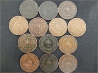 1904-1909 Newfoundland One Cent Coins x13