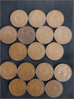 1920 & 1929 Newfoundland 1-Cent Coins x17