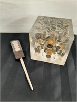 Large Paperweight/ Desk & Letter Opener -Coins