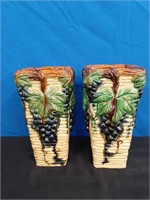 Ceramic Vases or planter pots, grape design.