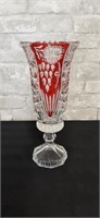 Crystal Pedestal Vase with red cut to clear.