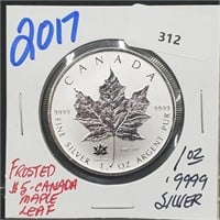 2017 1oz .999 Silver Frosted $5 Canada Maple Leaf
