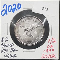 2020 1/2oz .999 Silver $2 Canada Red Tail Hawk