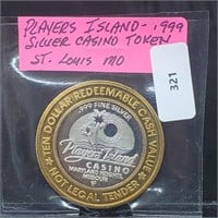 .999 Silver Players Isl St Louis Casino Token