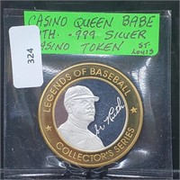 .999 Silver Babe Ruth Casino Queen St Louis Token
