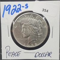 1922-S 90% Silver Peace $1 Dollar