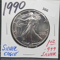 1990 1oz .999 Silver Eagle $1 Dollar
