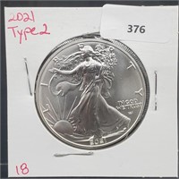 2021 1oz .999 Silver Eagle $1 Dollar Type 2