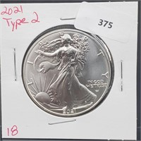 2021 1oz .999 Silver Eagle $1 Dollar Type 2