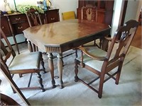 Vintage dining room table and 4 chairs, and 1