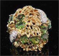 14kt Gold 4.48 ct Green Tourmaline & Diamond Ring