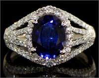14K White Gold 3.22 ct Sapphire and Diamond Ring