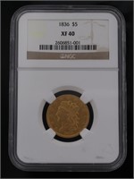 1836 Classic Liberty Head $5.00 Gold Coin *RARE