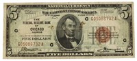 Series 1929 Chicago $5.00 National Currency Note
