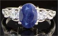 Genuine Oval Sapphire & White Zircon Ring