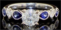 14kt Gold 1.71 ct Round Diamond & Sapphire Ring