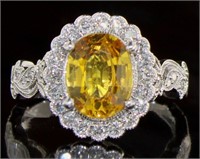 14K Gold 2.55 ct Yellow Sapphire and Diamond Ring