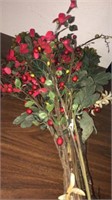 Assortment Of Faux Flowers Including Rose Hips
